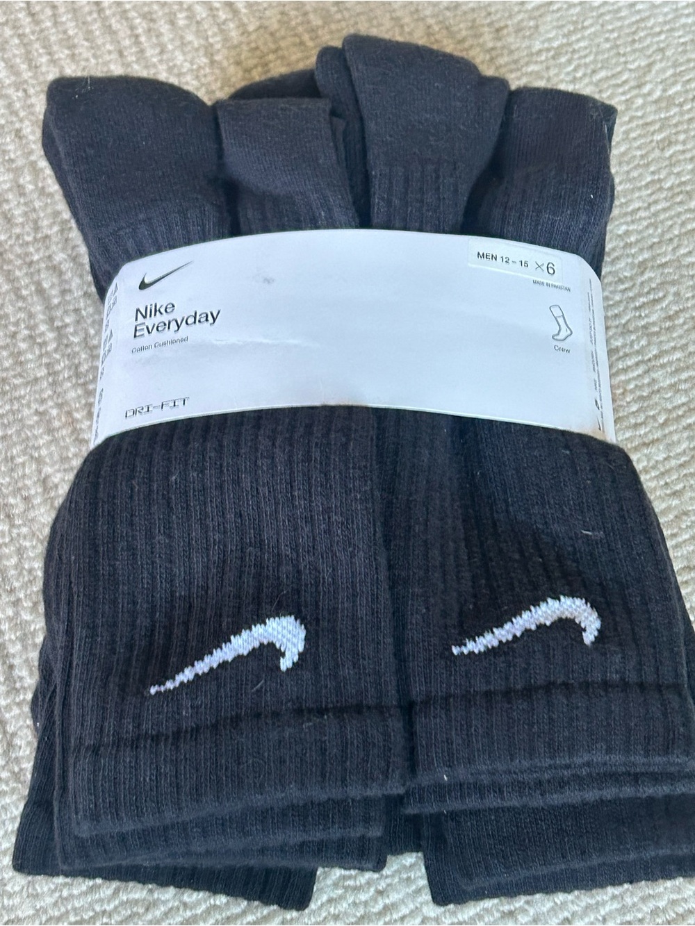 Nike Black Crew Athletic Socks with White Swoosh (6-Pack)
